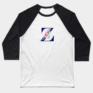 Watercolor Floral Letter Z in Navy Baseball T-Shirt